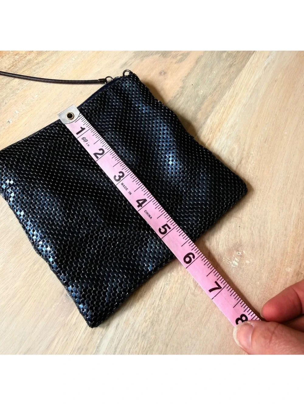 Whiting & Davis Denim Navy Blue Mesh Crossbody Bag